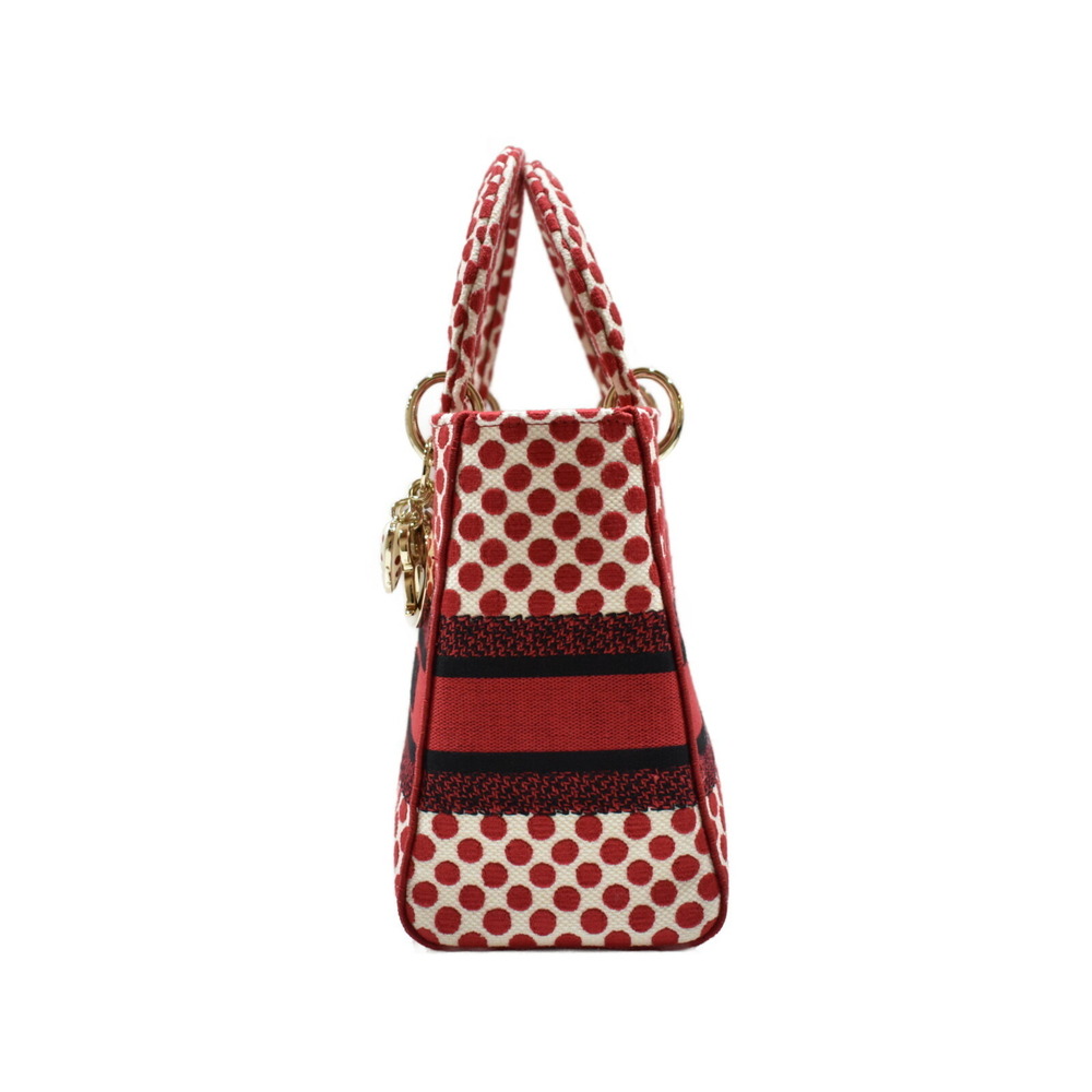 Christian Dior Lady Bag Red White Canvas Polka Dot Handbag Shoulder Strap - Picture 2 of 7